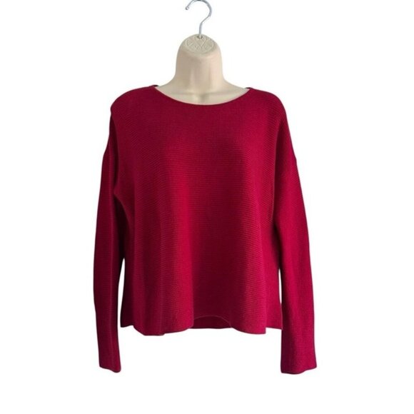 Eileen Fisher Woman's Sz XS Dark Red Ribbed Knit Top Organic Linen Cotton Blend - Picture 1 of 8